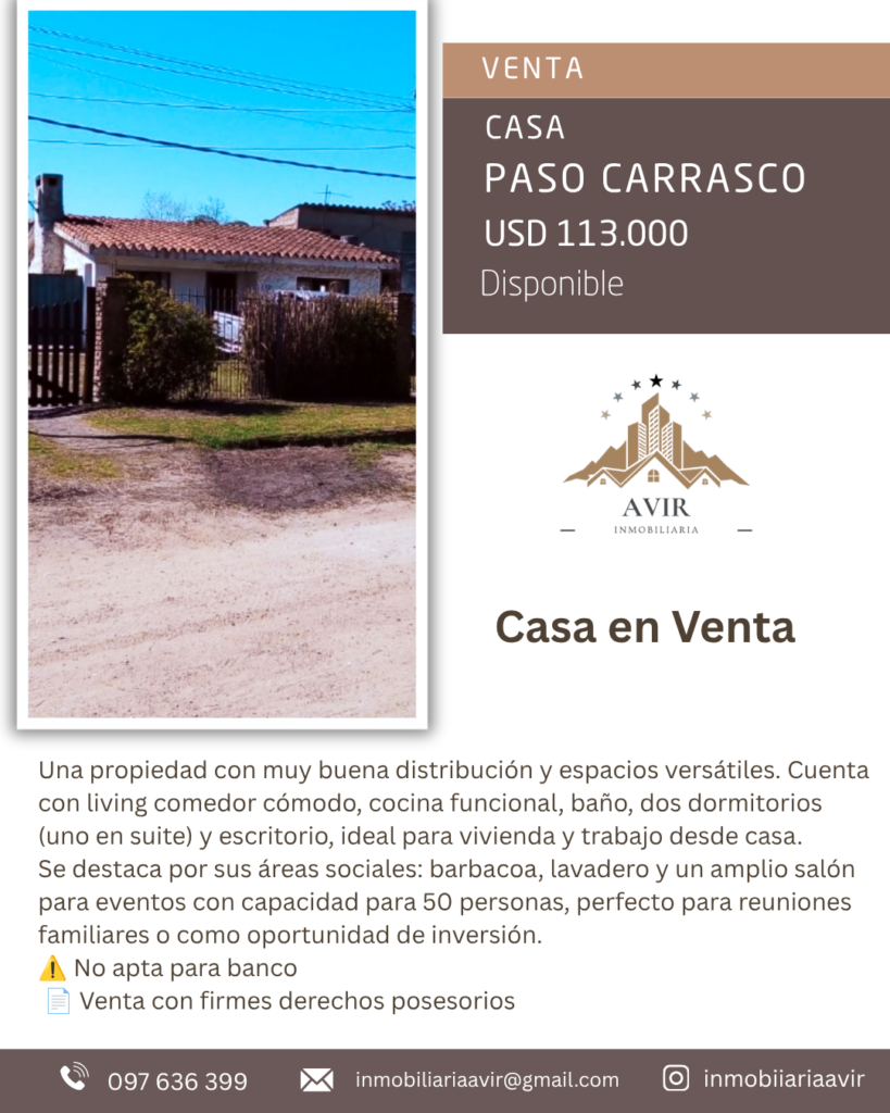 Casa (Venta) Paso Carrasco USD 113.000